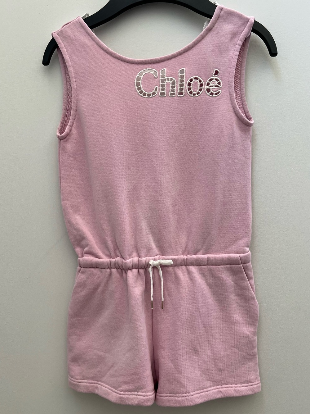 Chloé Light Pink Knit-Trim Bandeau overalls